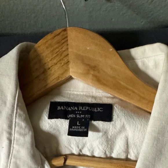 Banana Republic Men's linen Beige Short Sleeve Shirt Large - Picture 2 of 4